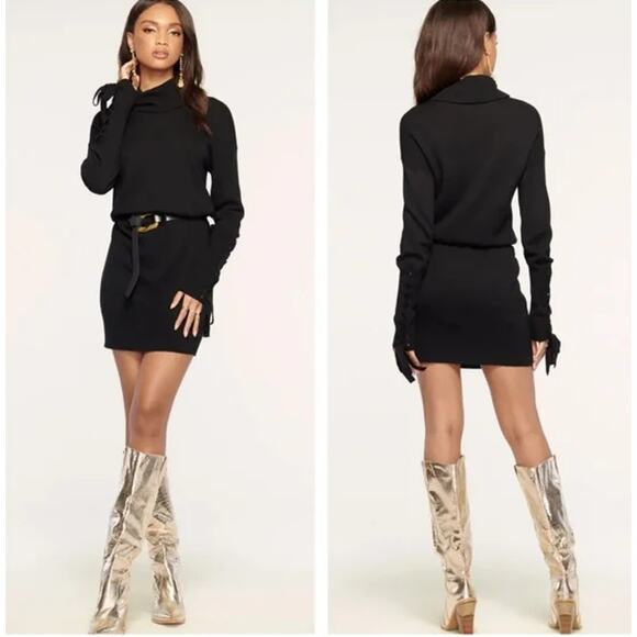 Ramy Brook Walt Turtleneck Sweater Dress Wool Cashmere Blend Lace-Up Sleeve Mini - Picture 5 of 13